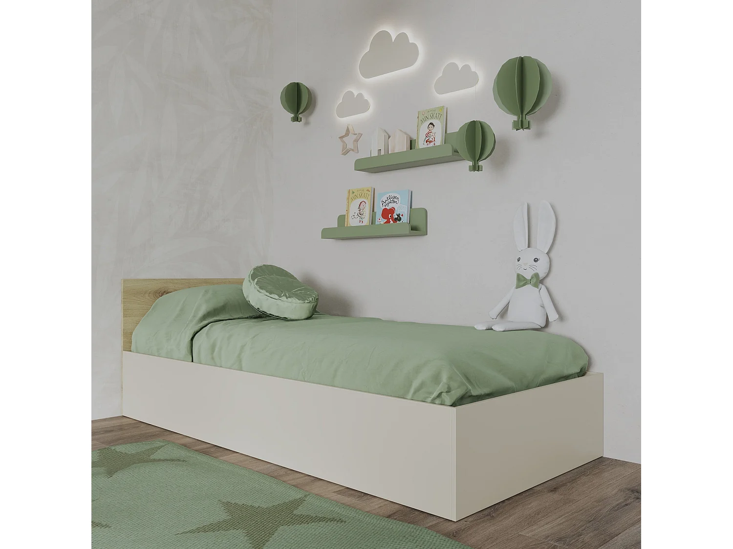 Bed Malmo, 200 x 90 cm, schuimmatras inbegrepen, Artisan eiken/Klei