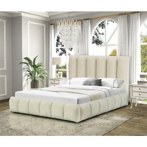 Elegant Velours Opbergbed "Annie" 180×200 cm Beige met Geheim Compartiment