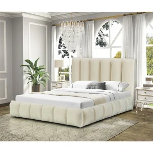 Elegant Fluwelen Opbergbed "Annie" 160×200 cm Beige met Zacht Hoofdbord en Ruime Opbergruimte