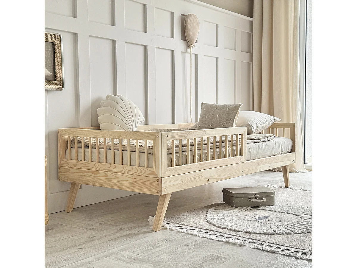 Bed 90x200 inclusief spijlen en lattenbodem met poten 20 cm Maylis Bois