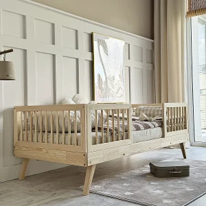 Bed 90×190 met hoge spijlen en lattenbodem inclusief poten 20 cm Maylis Bois Bed 90×190 met hoge spijlen en lattenbodem inclusief poten 20 cm Maylis Bois