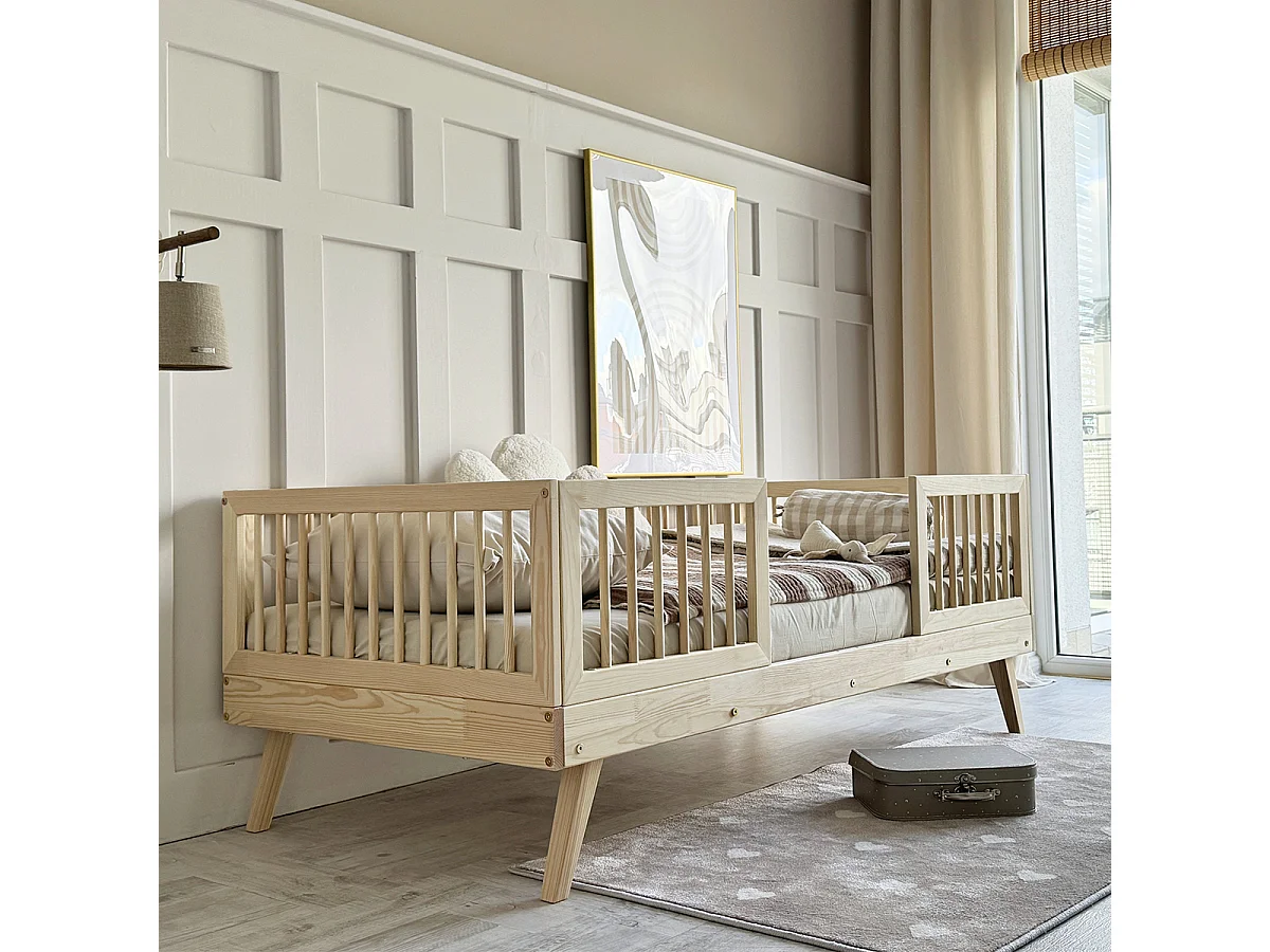 Bed 90x190 met hoge spijlen en lattenbodem inclusief poten 20 cm Maylis Bois
