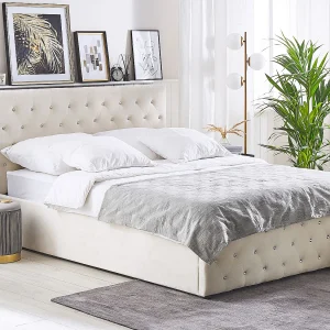 Bed met opbergruimte Fluweel AMIENS 140 x 200 cm Lichtbeige Bed met opbergruimte Fluweel AMIENS 140 x 200 cm Lichtbeige