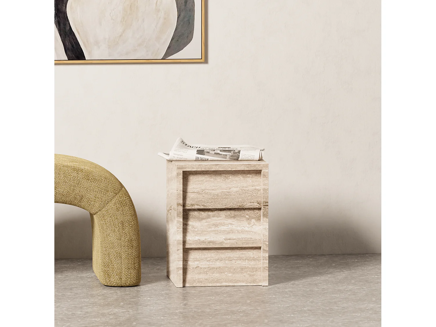 Bijzettafel in travertin – beige – Pelican