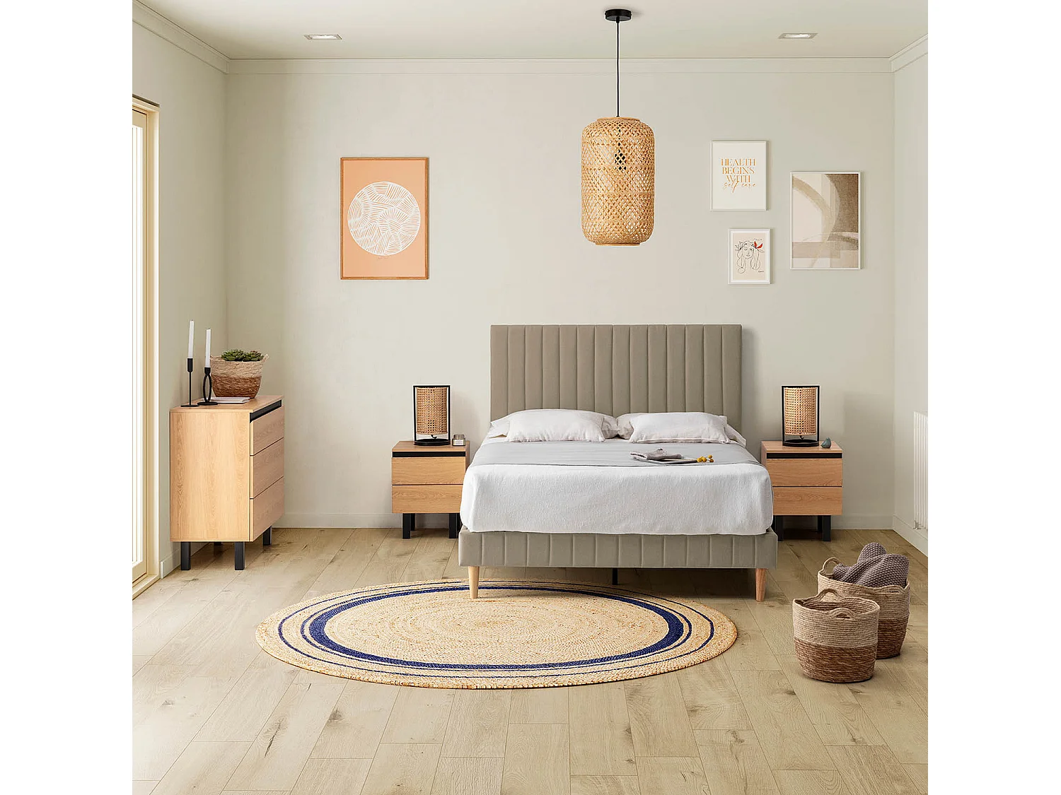 Beklede basis + hoofdeinde Eris 160x200 cm Beige