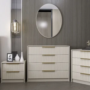 "Kale" Houten Dressoir – Beige – 4 Laden – Spiegel – 100 x 45 x 85 cm