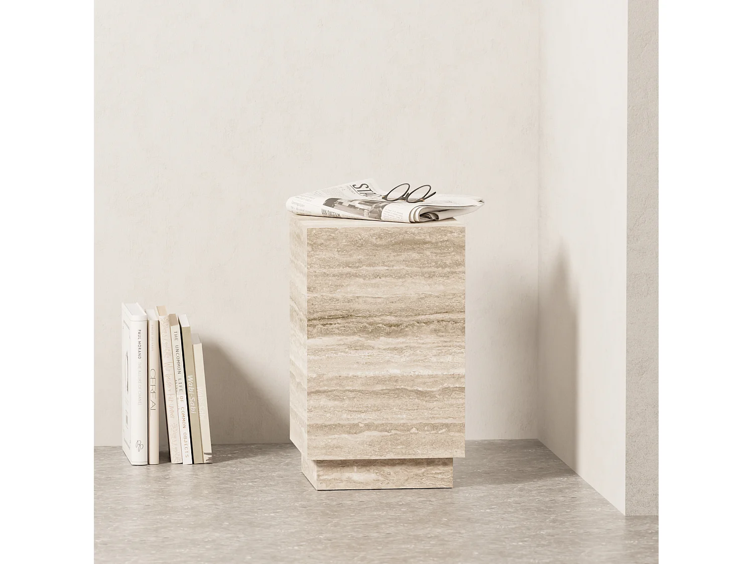 Bijzettafel in travertin – beige – Heron Tall