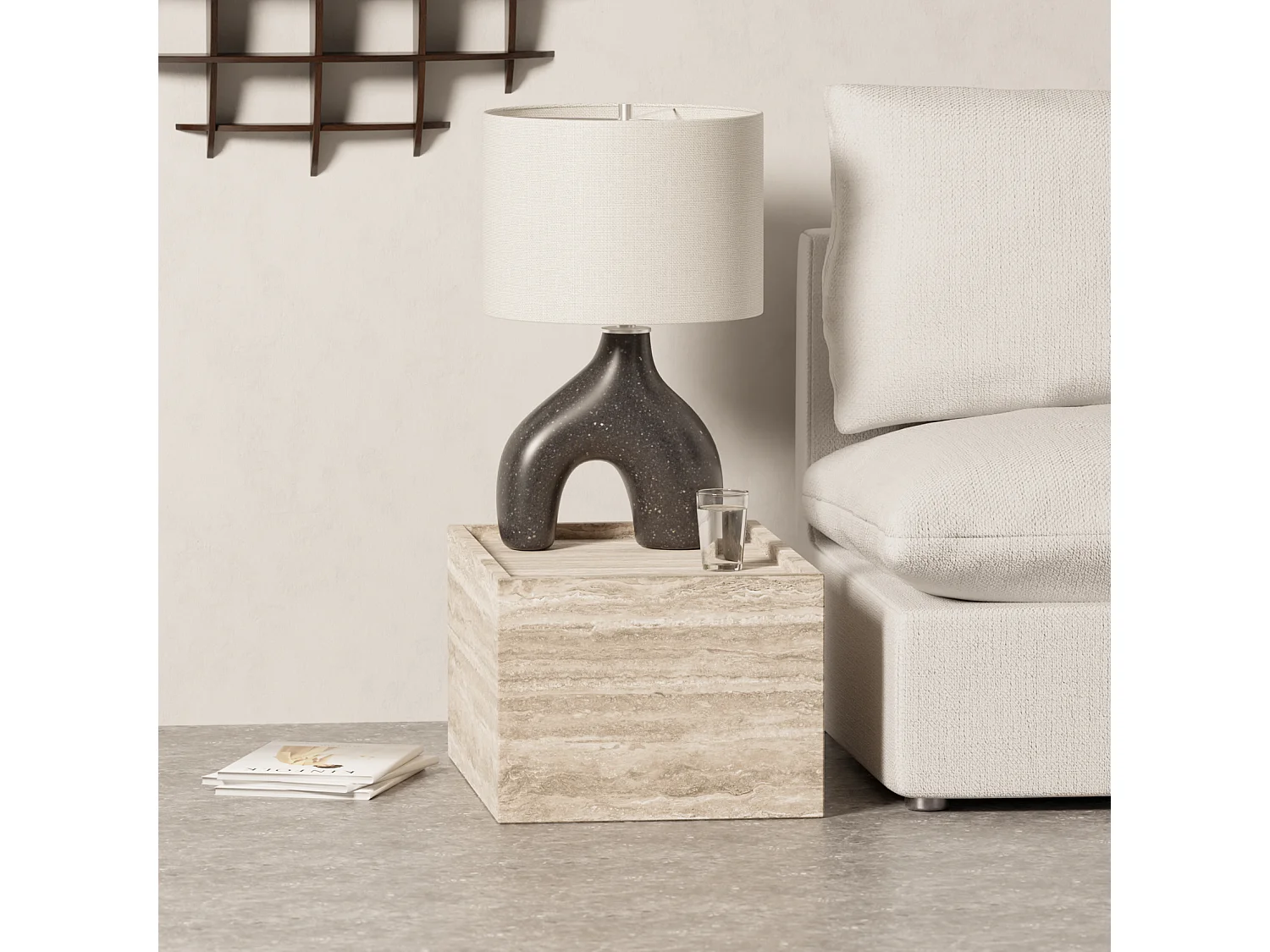 Bijzettafel in travertin – beige – Crow Wide