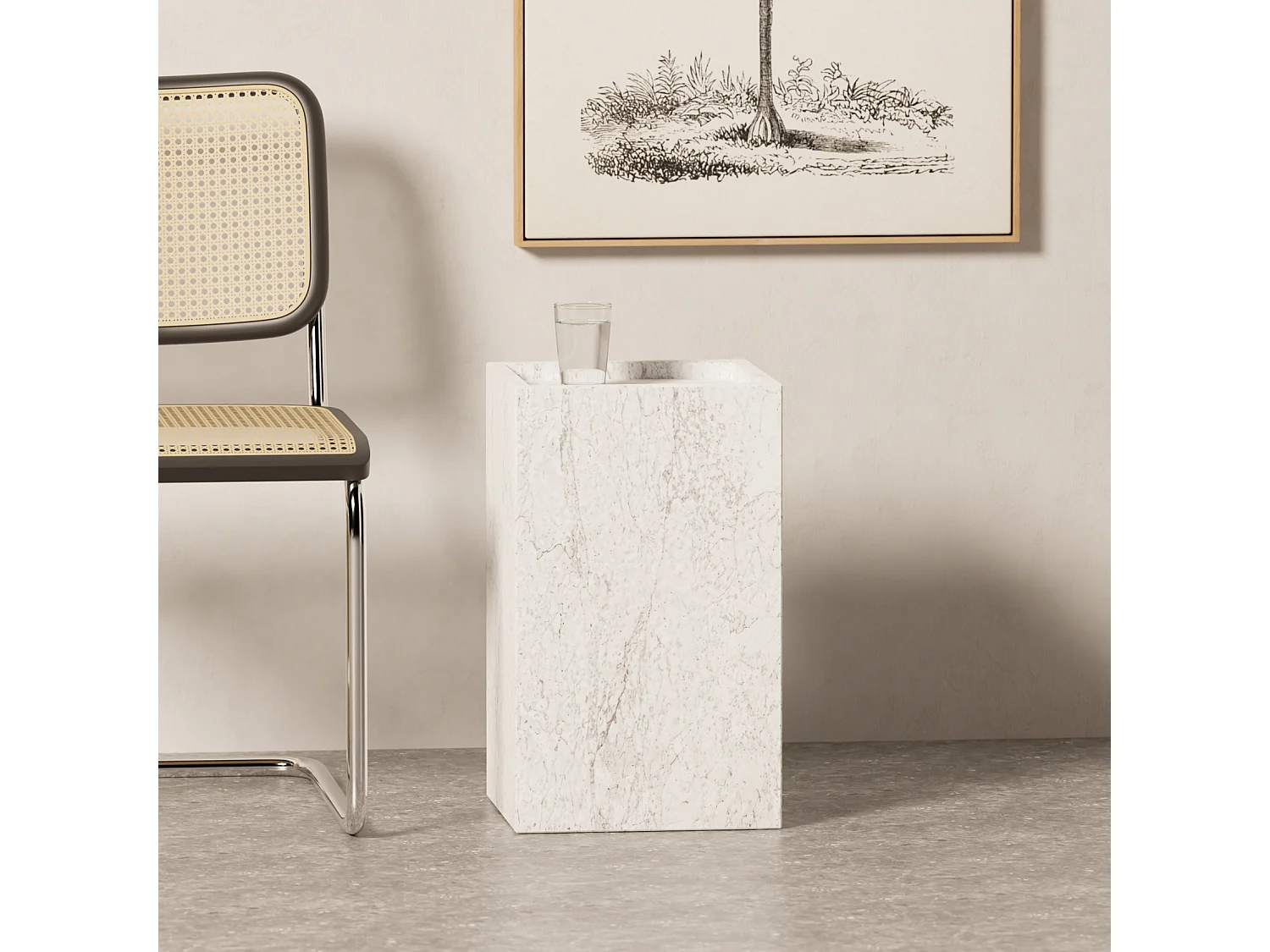 Bijzettafel in marmer – wit – Crow Tall