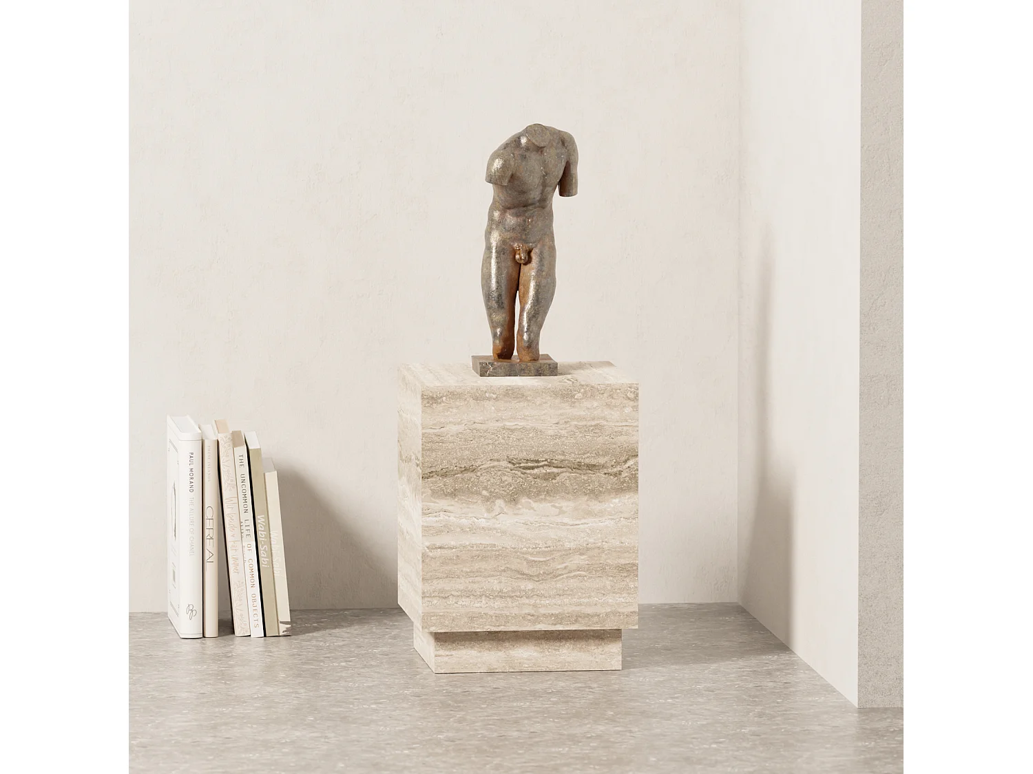 Bijzettafel in travertin – beige – Heron Low