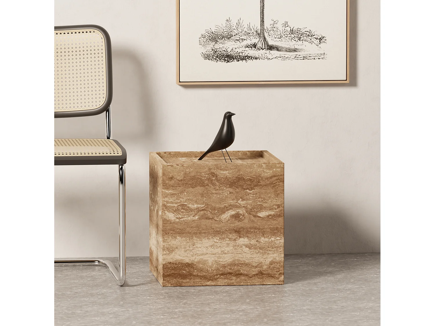 Bijzettafel in travertin – walnoot – Crow