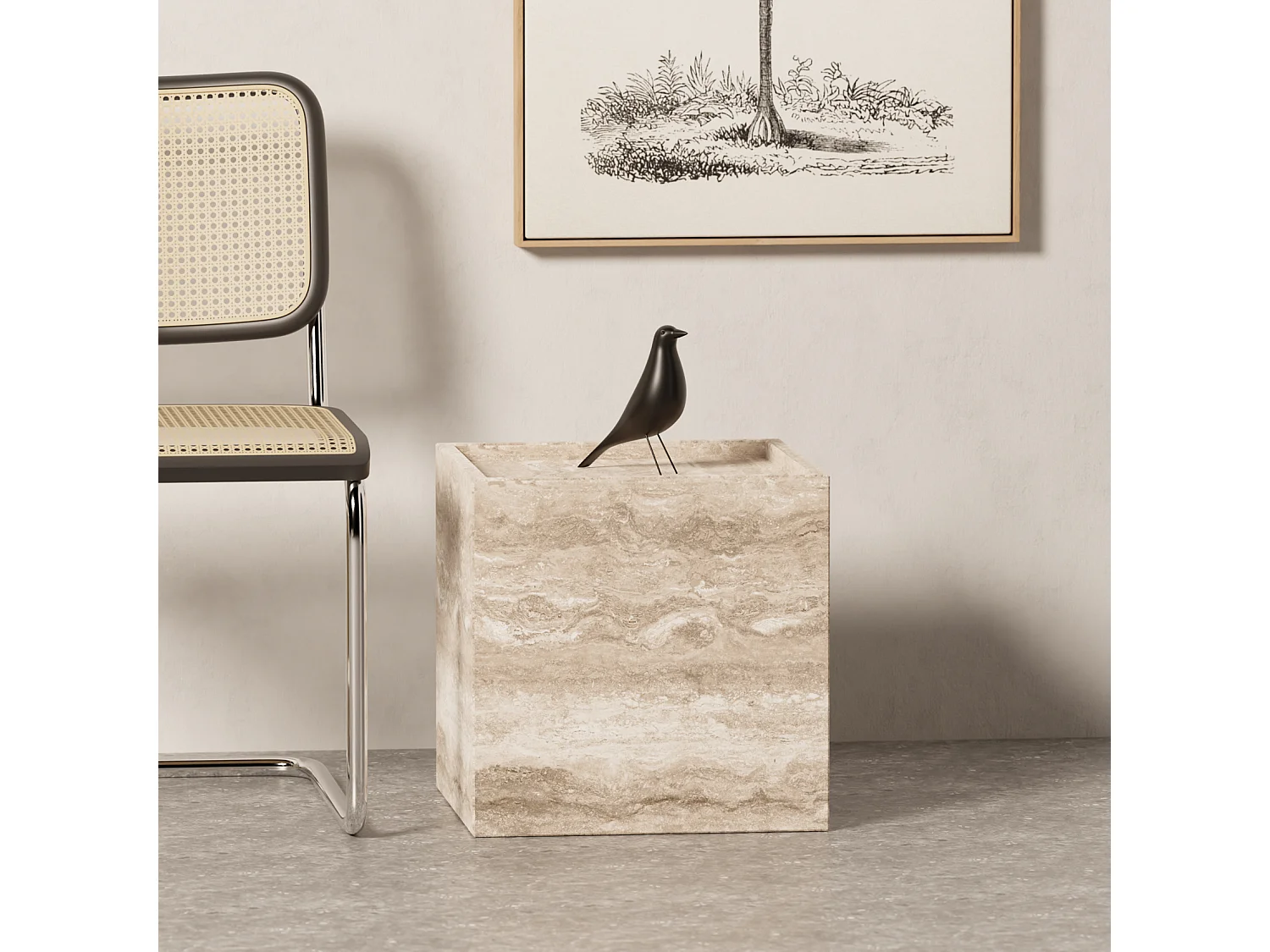 Bijzettafel in travertin – beige – Crow