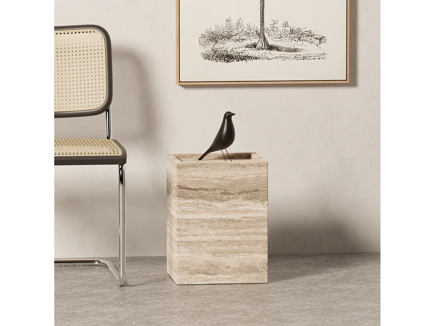 Bijzettafel in travertin – beige – Crow Low