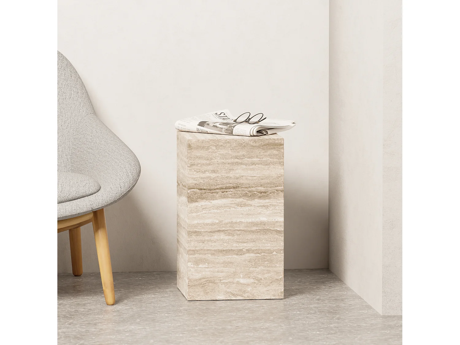 Bijzettafel in travertin – beige – Dove Tall