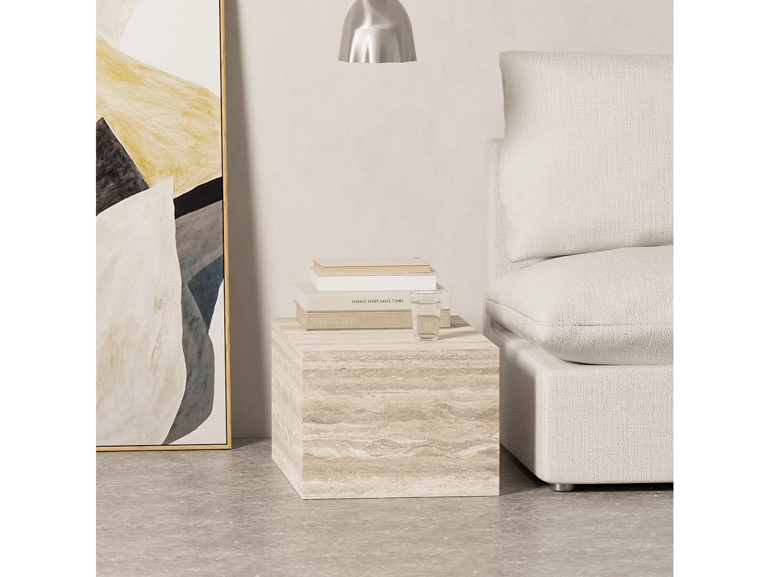 Bijzettafel in travertin – beige – Dove Wide