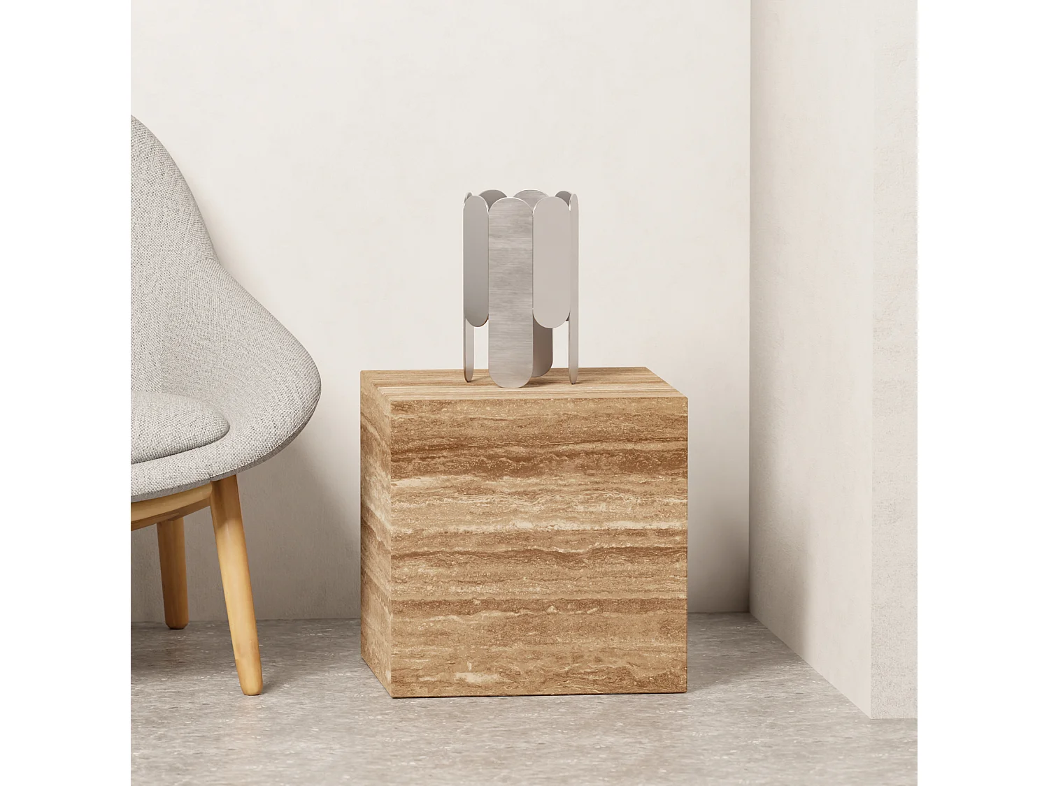 Bijzettafel in travertin – walnoot – Dove