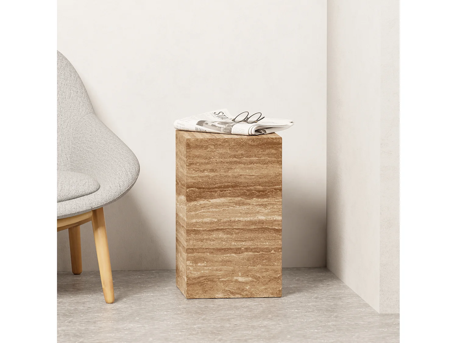 Bijzettafel in travertin – walnoot – Dove Tall