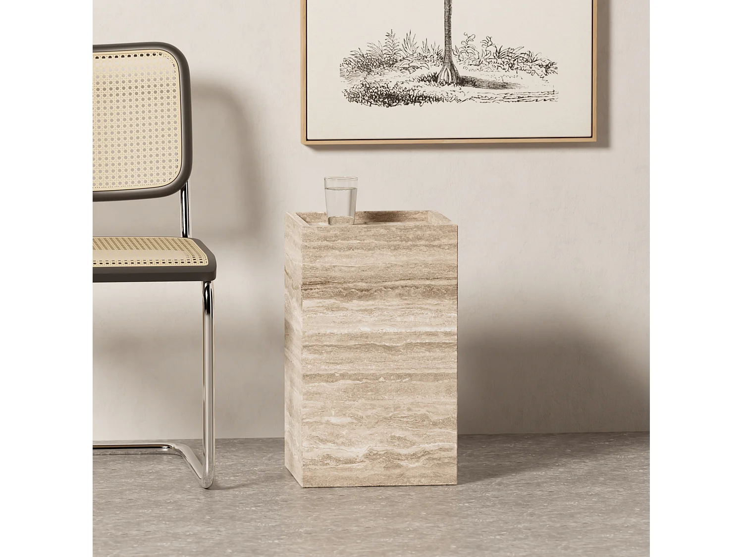 Bijzettafel in travertin – beige – Crow Tall