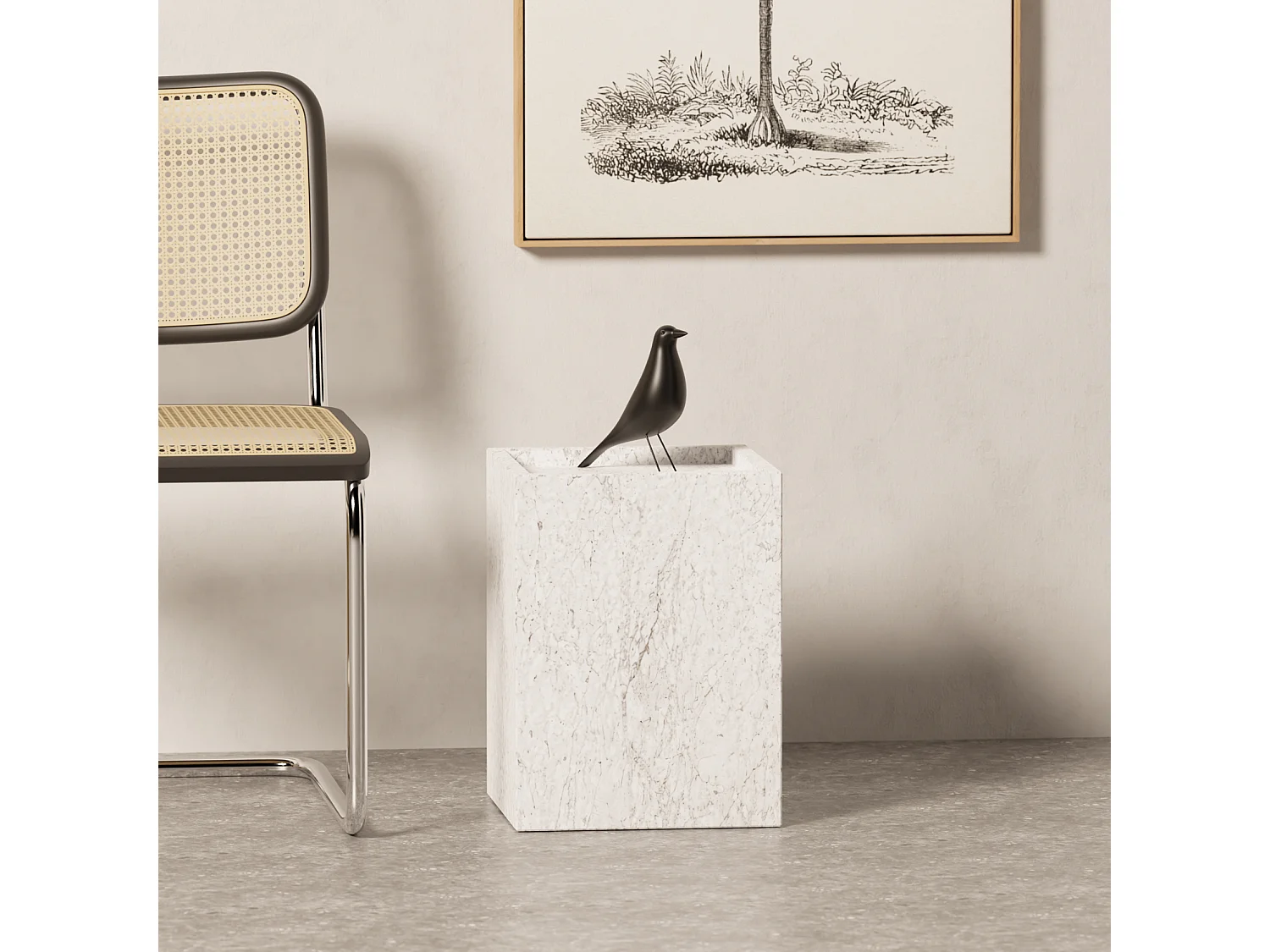 Bijzettafel in marmer – wit – Crow Low