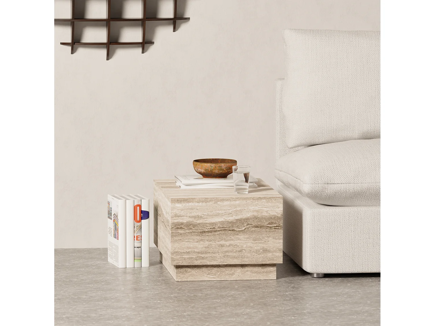 Bijzettafel in travertin – beige – Heron Wide