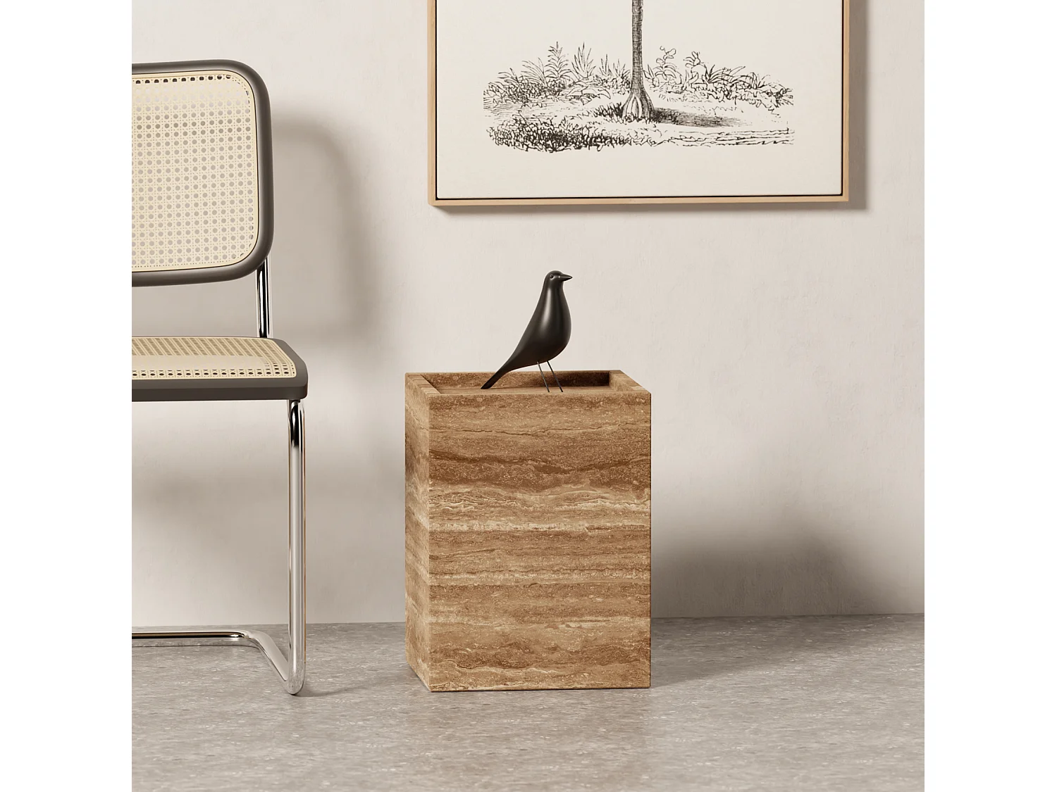 Bijzettafel in travertin – walnoot – Crow Low