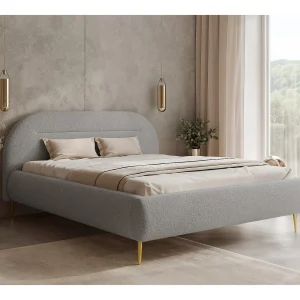 BESILIO Modern bed met opbergruimte 200×200 Apolline II – bed met afgerond hoofdbord, zachte pluche stof, hoge poten – Lichtgrijs
