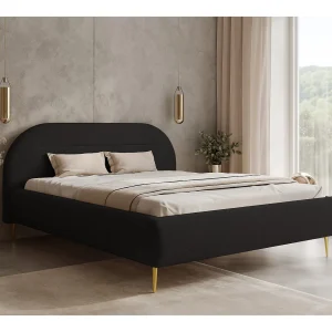BESILIO Modern bed met opbergruimte 200×200 Apolline II – bed met afgerond hoofdbord, zachte pluche stof, hoge poten – Zwart