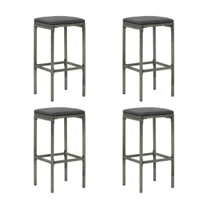 Barkrukken met kussens 4 st poly rattan grijs