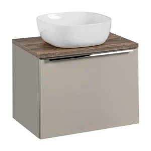 Bathroom set VANTA taupe: onderkast 60cm + blad + witte opzetwastafel Bathroom set VANTA taupe: onderkast 60cm + blad + witte opzetwastafel
