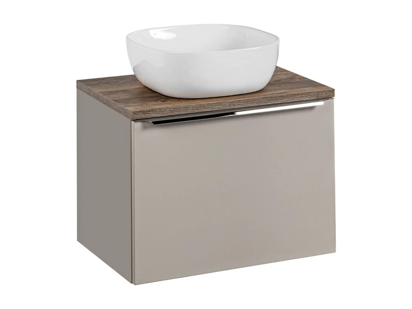 Bathroom set VANTA taupe: onderkast 60cm + blad + witte opzetwastafel