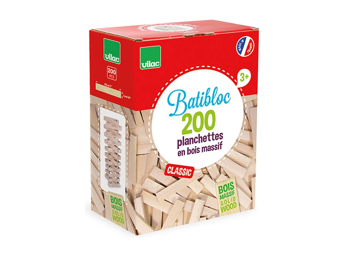Batibloc Classic bouwspel 200 stuks massief ecologisch hout – Franse productie, modellen inbegrepen