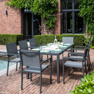 BARI grijs textilene tuinset, 8 zitplaatsen – aluminium antraciet BARI grijs textilene tuinset, 8 zitplaatsen – aluminium antraciet