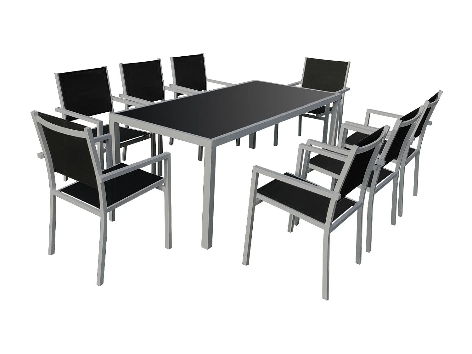 BARI zwart textilene tuinset, 8 zitplaatsen – grijs aluminium