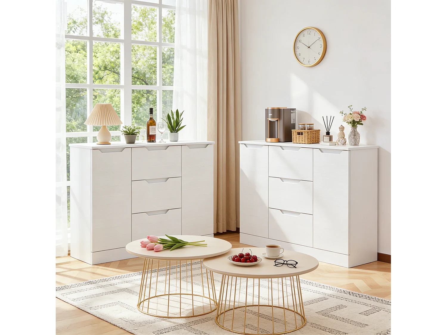 Bealife Ladekast - 3 Laden en 2 Deuren- Wit 100×35×76 cm – Onzichtbare Handvaten, Anti-kipp- Geschikt voor kantoor, badkamer of slaapkamer