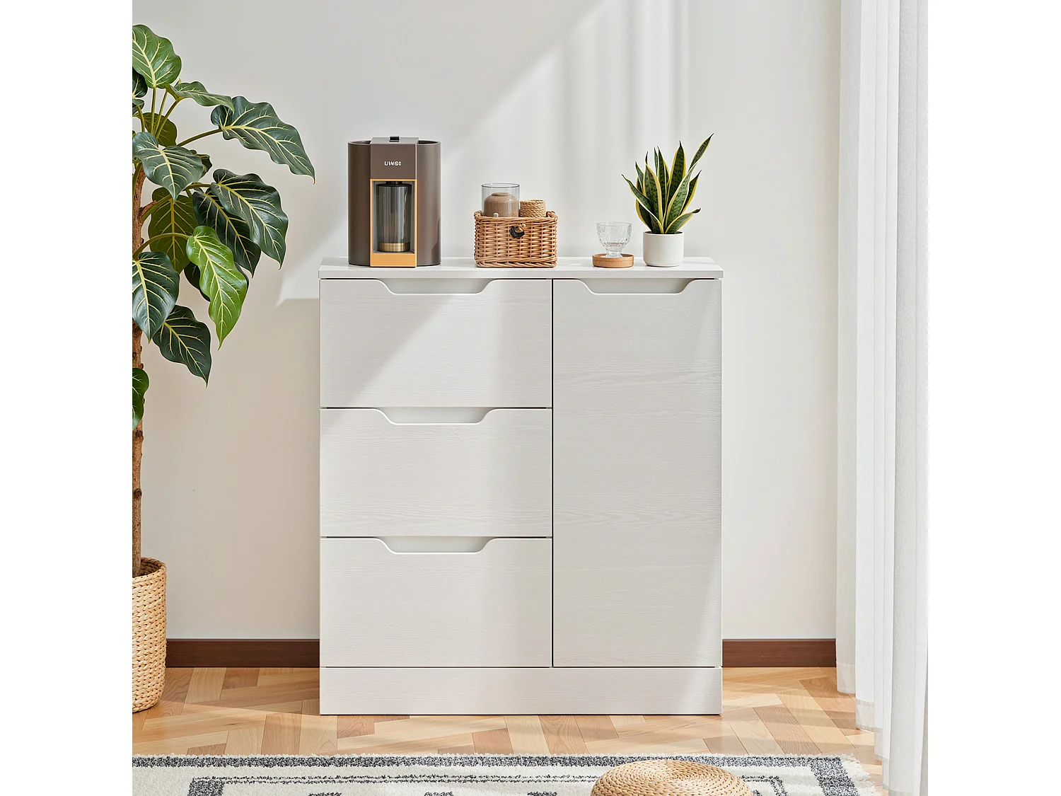 Bealife Ladekast - 3 Laden en 1 Deur-– Wit 80×35×76 cm – Onzichtbare Handvaten, Anti-kipp- Geschikt voor kantoor, badkamer of slaapkamer