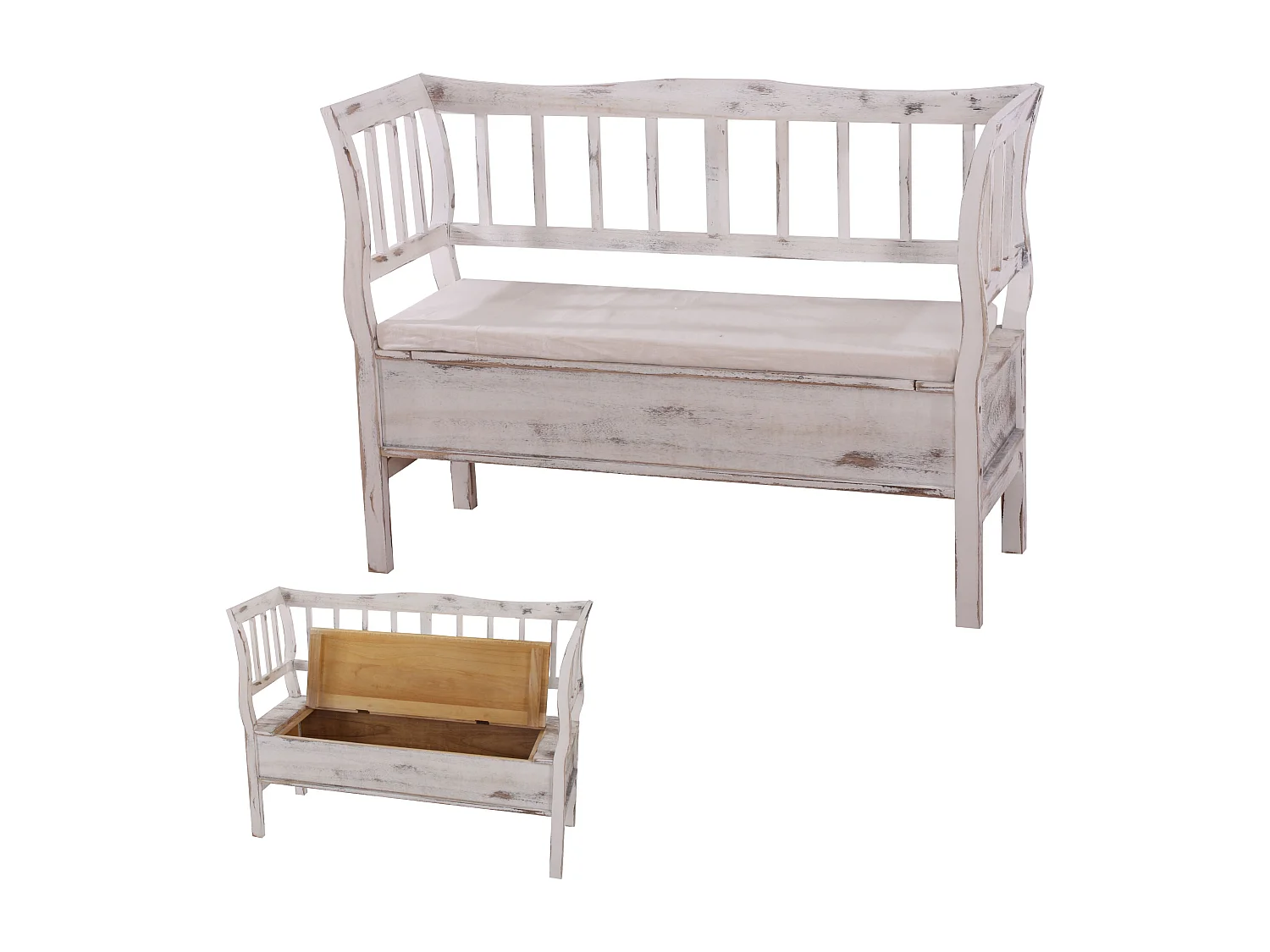 Bankzitting H207 Opbergvak Shabby look,  wit, shabby