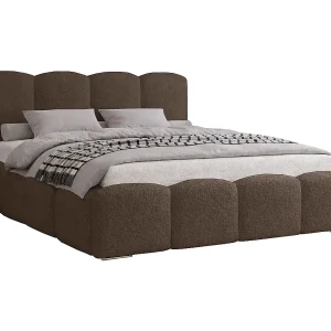 Bed bouclé 180×200 Zenna – opbergruimte, metalen lattenbodem – Bruin (Lambi 4)