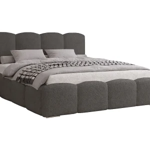 Bed bouclé 180×200 Zenna – opbergruimte, metalen lattenbodem – Grijs (Lambi 12)