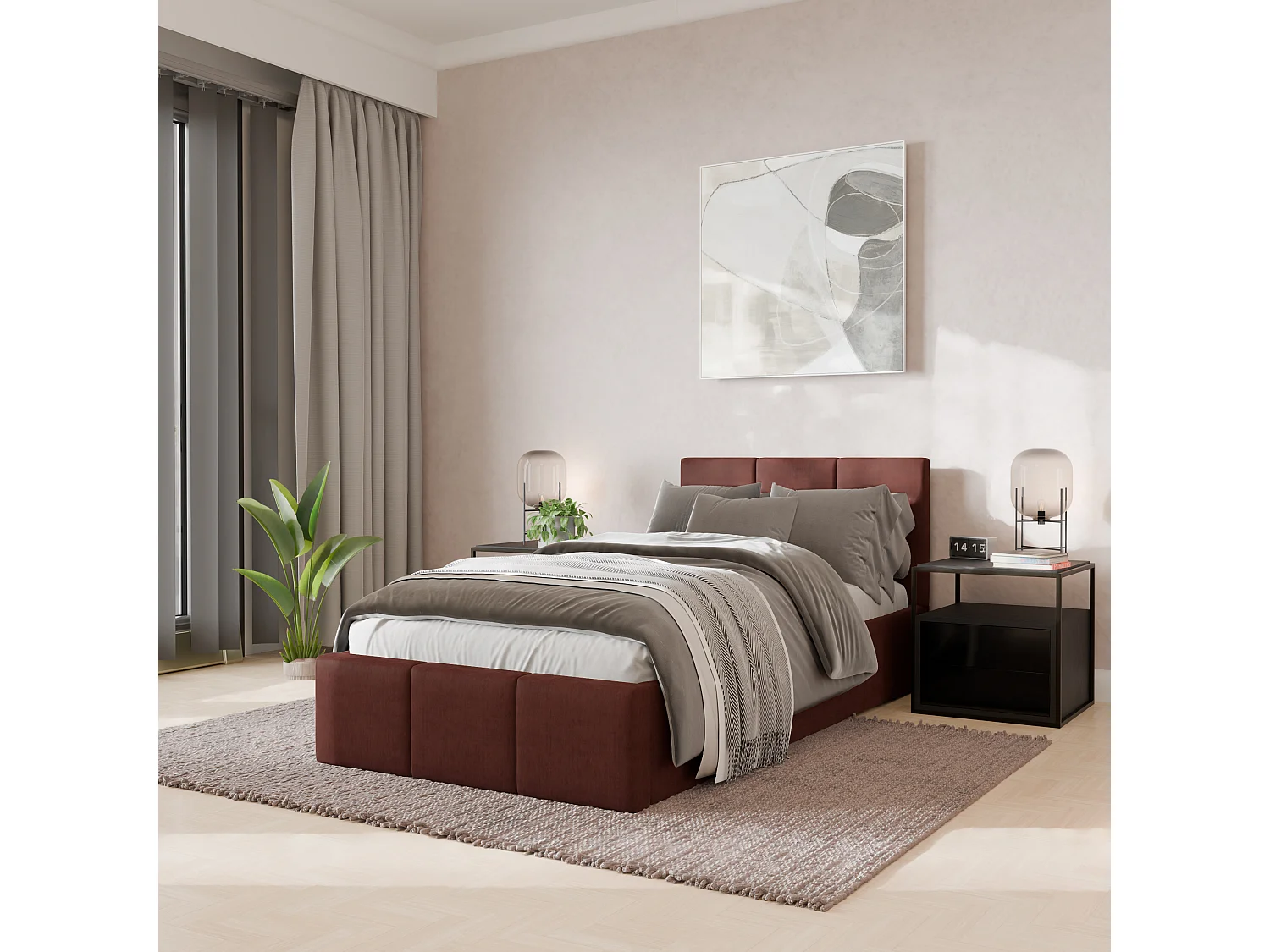 Bed Gestoffeerd 90cm x 200cm Enkel Met Opbergruimte Vervaagd Roze