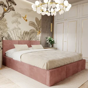 Bed Gestoffeerd Voor Slaapkamer 140cm x 200cm Dubbel Met Opbergruimte Vuil Roze