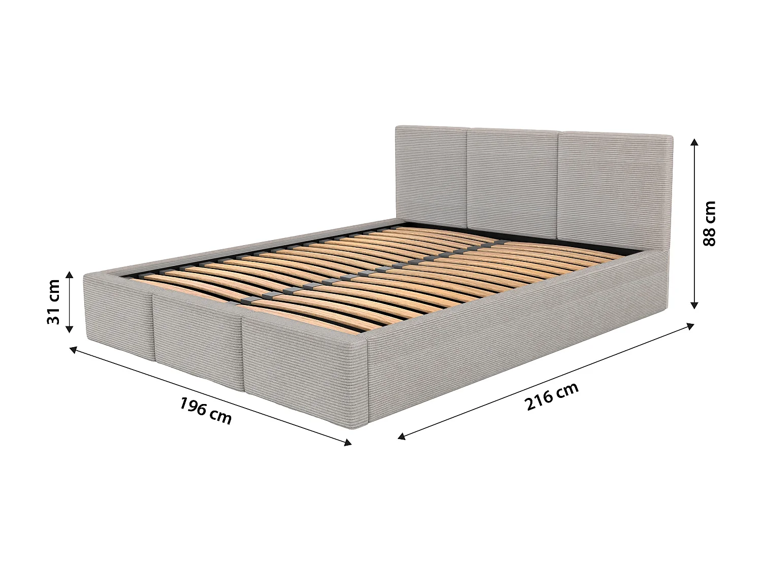 Bed Gestoffeerd 180x200 Dubbel Stof CORD Grijs Voor De Slaapkamer