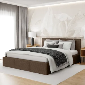 Bed Gestoffeerd 160×200 Cm Dubbel Stof CORD Bruin Voor De Slaapkamer Bed Gestoffeerd 160×200 Cm Dubbel Stof CORD Bruin Voor De Slaapkamer