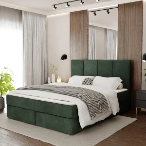 Bed Continentaal 180×200 cm Gestoffeerd Dubbel Met Matras Flessengroen Velours Magic Velvet Bed Continentaal 180×200 cm Gestoffeerd Dubbel Met Matras Flessengroen Velours Magic Velvet