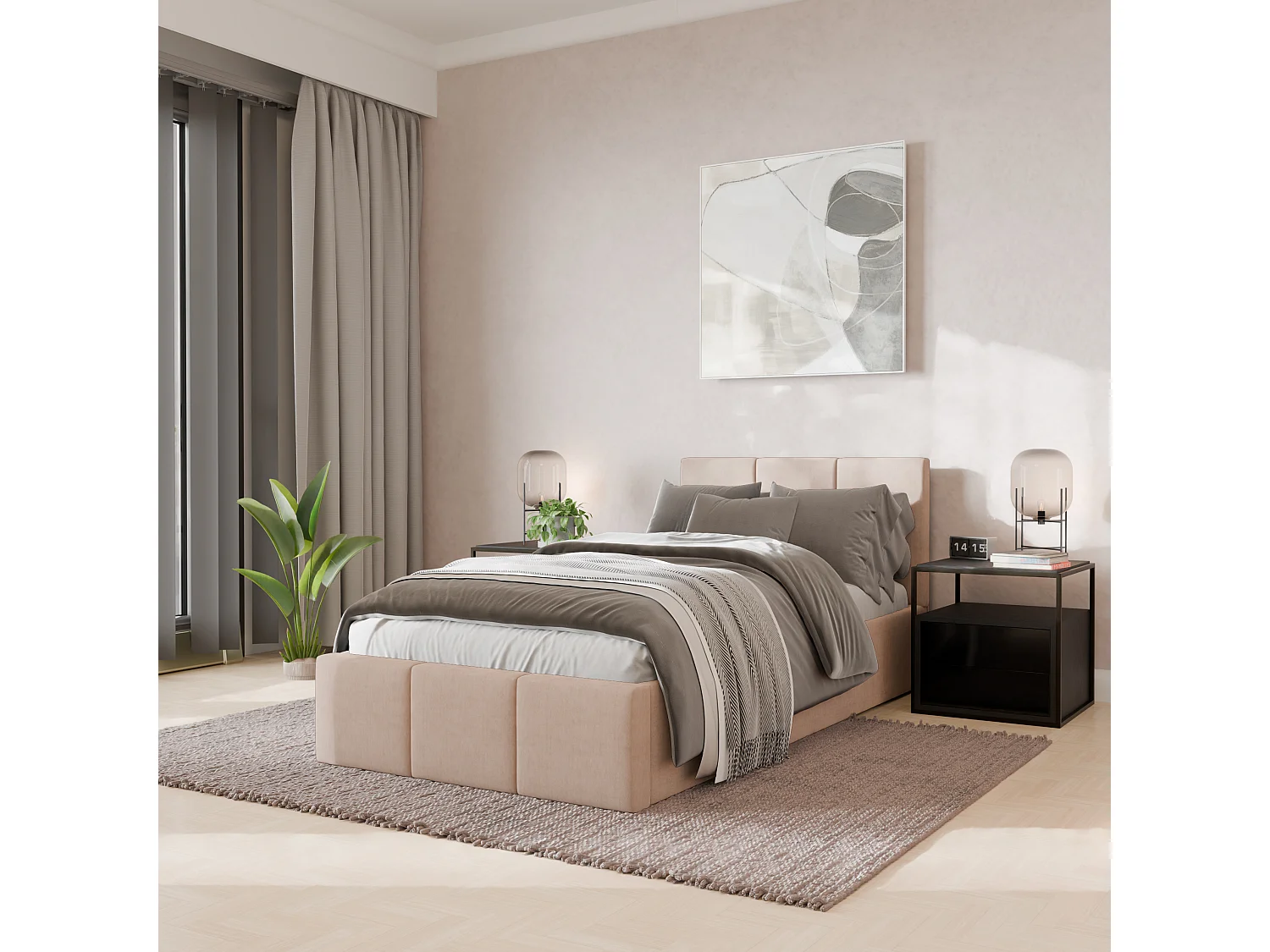 Bed Gestoffeerd 90cm x 200cm Enkel Met Opbergruimte Crème