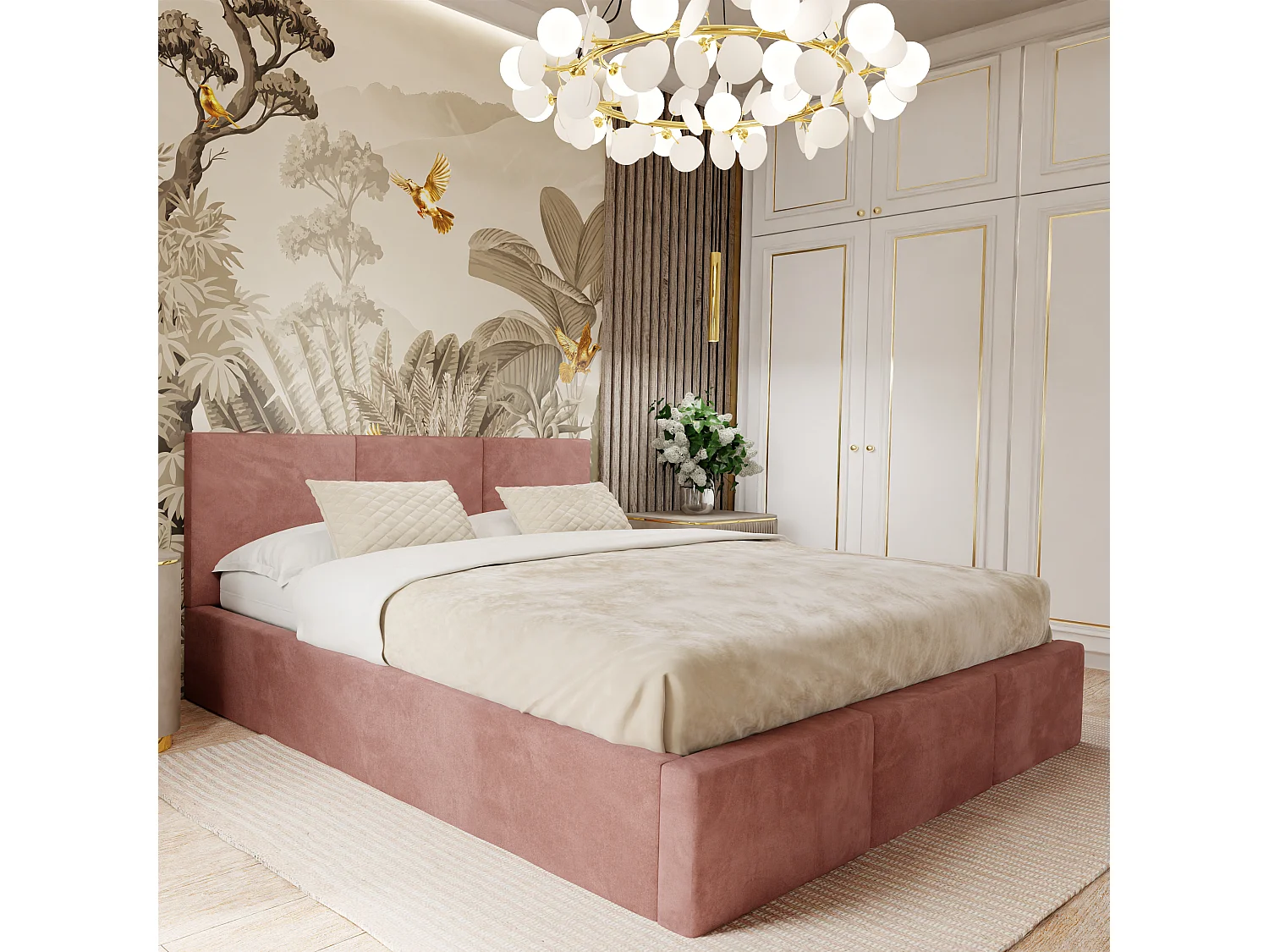 Bed Gestoffeerd Voor De Slaapkamer 160cm x 200cm Dubbel Met Opbergruimte In Vuilroze