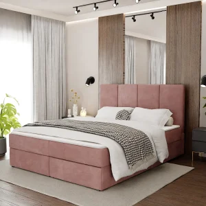 Bed Continentaal 160×200 cm Gestoffeerd Dubbel Met Matras Roze Velours Magic Velvet Bed Continentaal 160×200 cm Gestoffeerd Dubbel Met Matras Roze Velours Magic Velvet