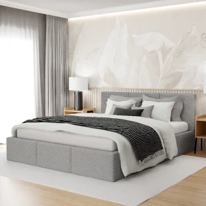 Bed Gestoffeerd 180×200 Dubbel Stof CORD Grijs Voor De Slaapkamer