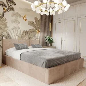 Bed Gestoffeerd Voor De Slaapkamer 120cm x 200cm Dubbel Met Opbergruimte In Beige Bed Gestoffeerd Voor De Slaapkamer 120cm x 200cm Dubbel Met Opbergruimte In Beige