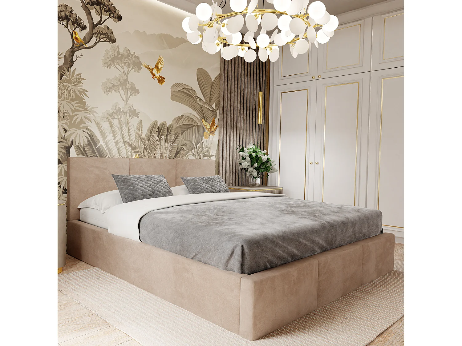 Bed Gestoffeerd Voor De Slaapkamer 120cm x 200cm Dubbel Met Opbergruimte In Beige