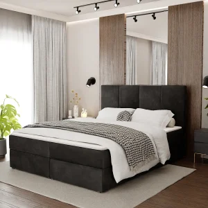 Bed Continentaal 140×200 cm Gestoffeerd Dubbel Met Matras Zwart Velours Magic Velvet Bed Continentaal 140×200 cm Gestoffeerd Dubbel Met Matras Zwart Velours Magic Velvet